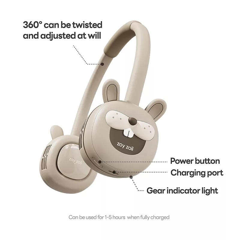 پنکه گردنی زوی زویی مدل Bunny کد F18 ظرفیت 1800 میلی آمپر ساعت