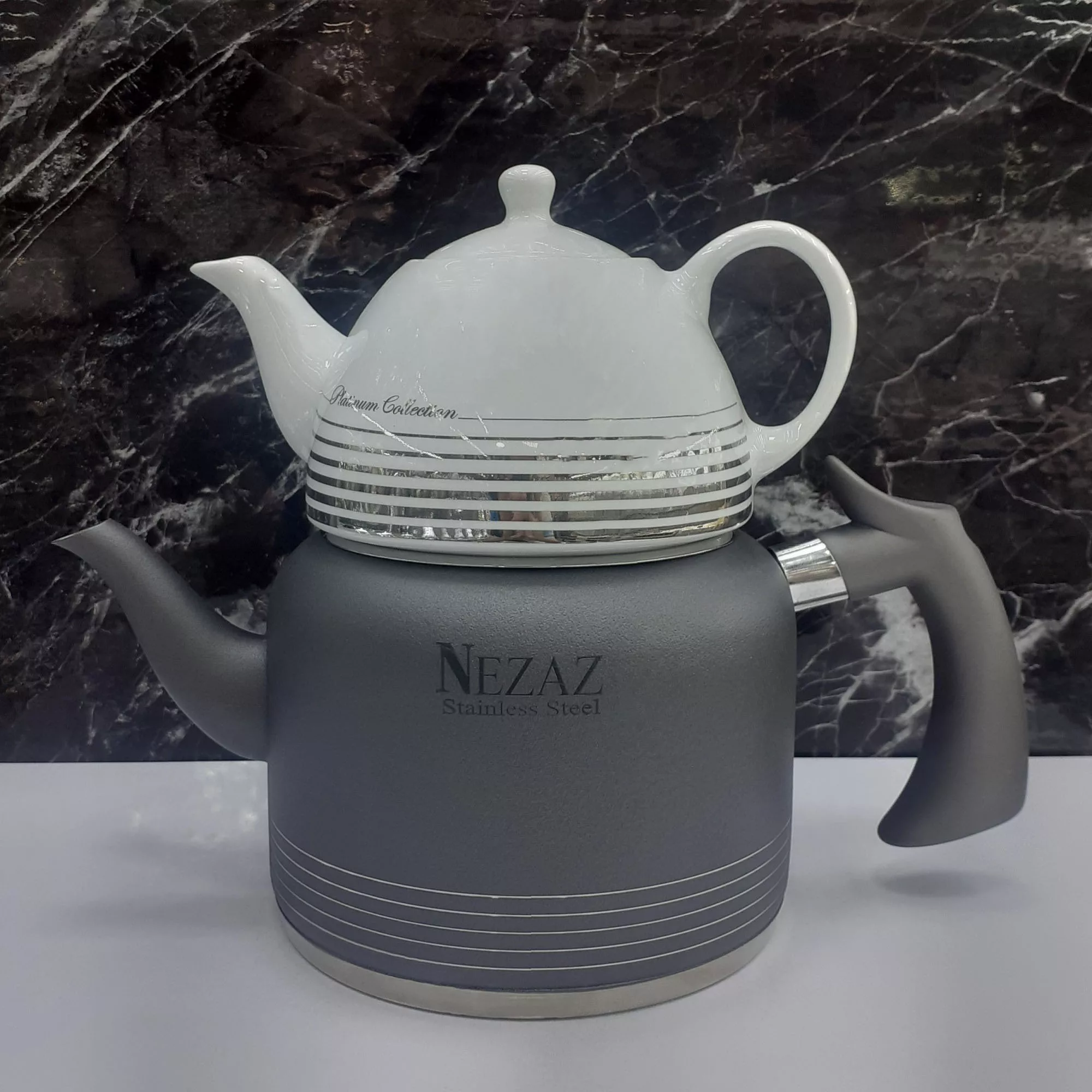 ست کتری و قوری نزاز مدل لوله دار طرح رنگی