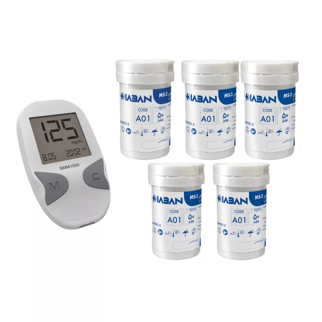 دستگاه تست قند خون دیابان مدل SMM1000 به همراه نوار تست قند خون مجموعه 5 عددی