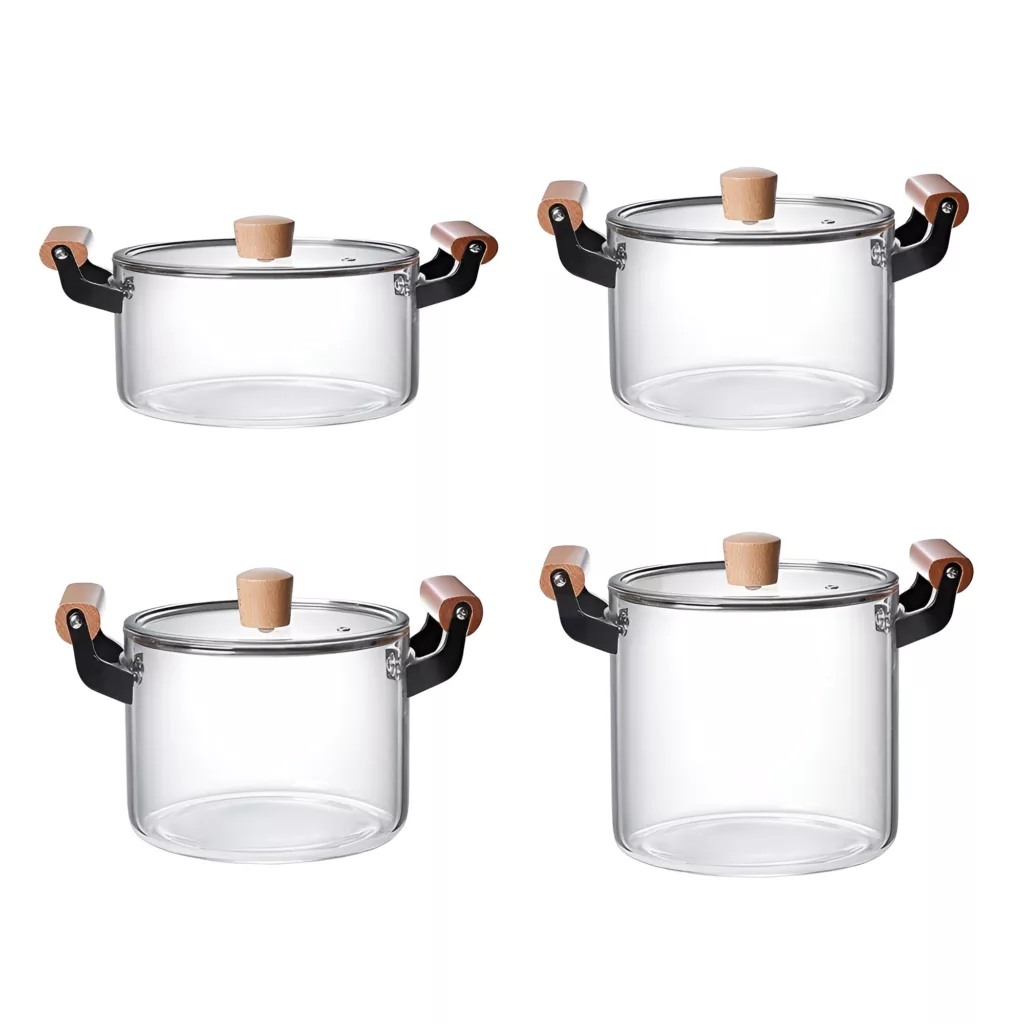 سرویس قابلمه شیشه ای 4 پارچه مدل دسته چوبی N23،N24،N25