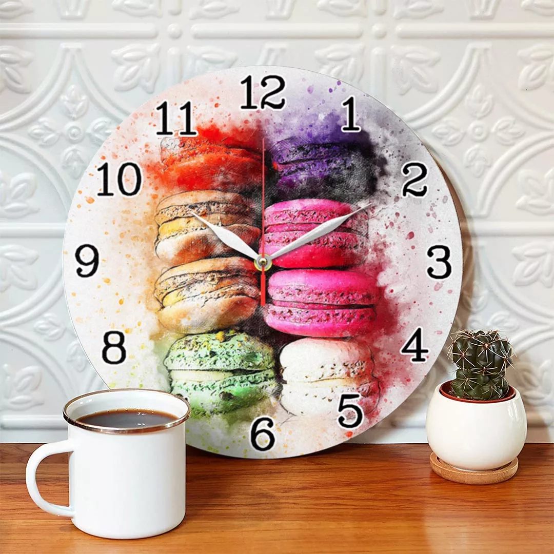 ساعت دیواری طرح شیرینی ماکارون رنگارنگ انتزاعی کد 1343