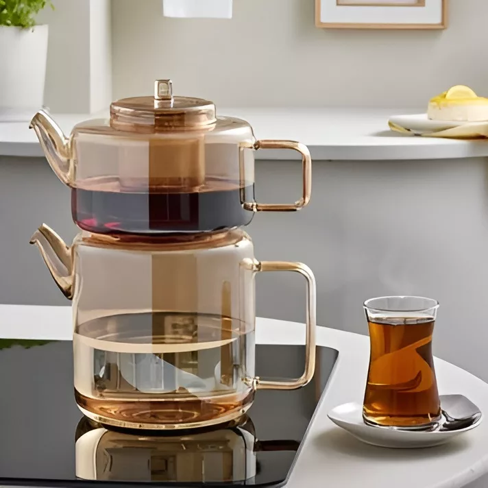 ست کتری و قوری مدل شیشه ای کد prx-2+1.2