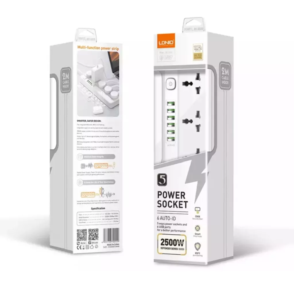 چندراهی برق الدینیو مدل SC-5614 Multi-way Power Supply And 6 USB Port Charger