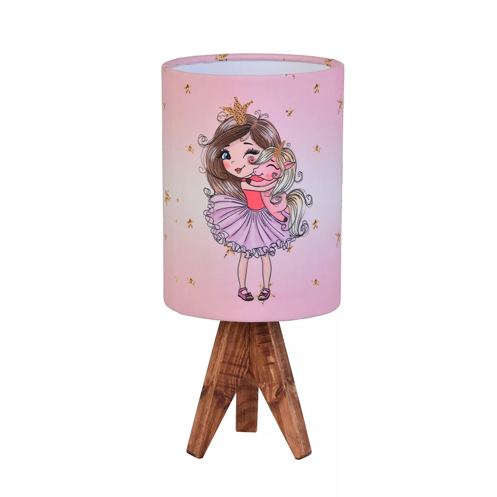 لوستر کودک مدل دختر و اسب تک شاخ به همراه آباژور رومیزی