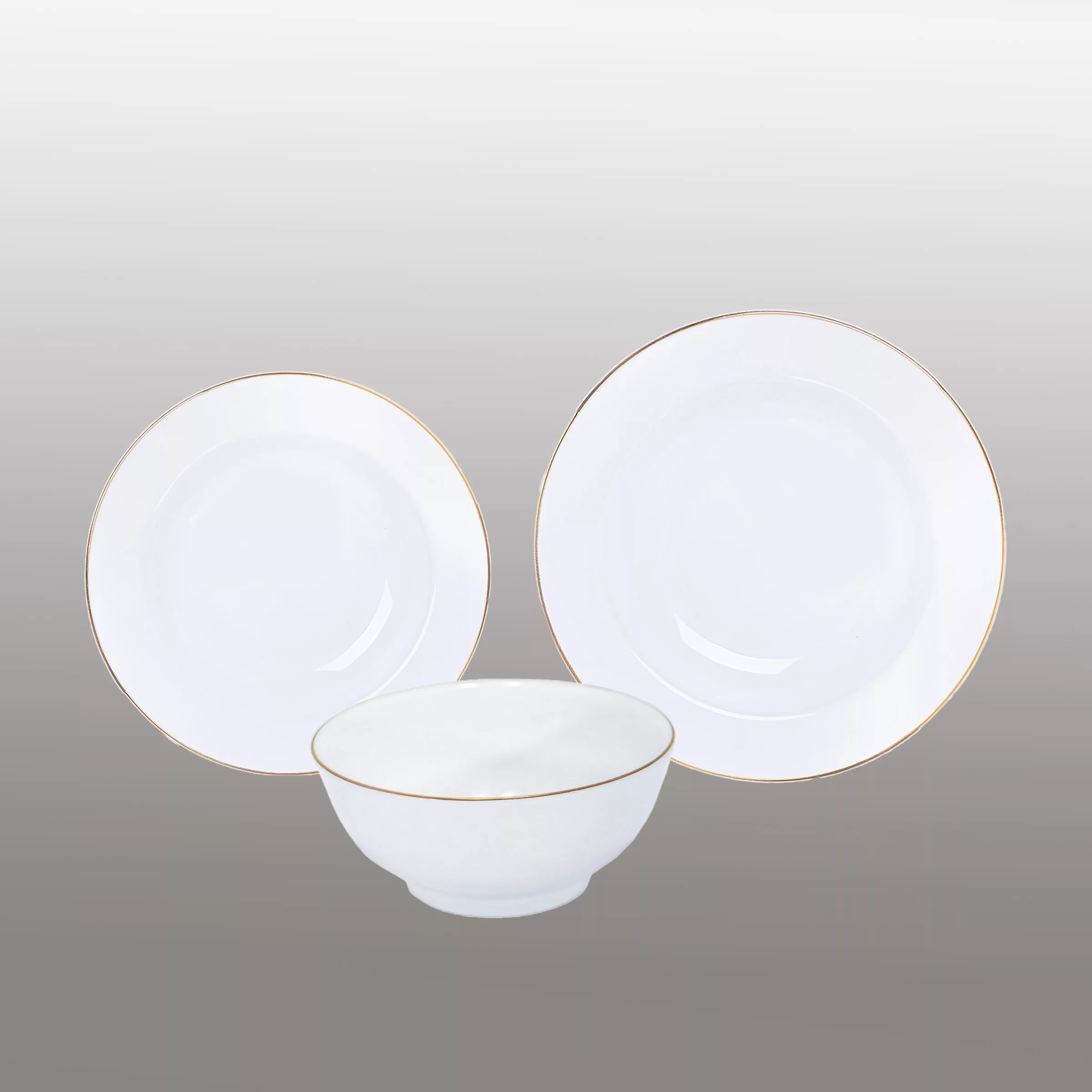 سرویس غذا خوری 18 پارچه شرکت صنایع چینی تقدیس مدل خط طلا گرد کد 110