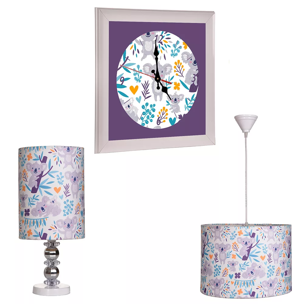 لوستر اتاق کودک مدل خرس کوالا به همراه اباژور و ساعت