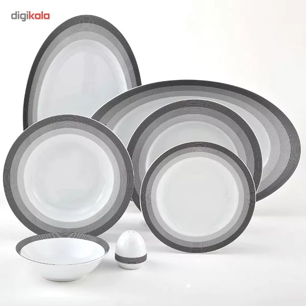 سرویس چینی 28 پارچه غذا خوری چینی زرین ایران سری ایتالیا اف مدل سیلور لاینر درجه یک