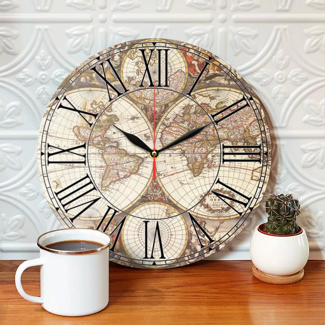 ساعت دیواری طرح نقشه قدیمی جهان کد 1324