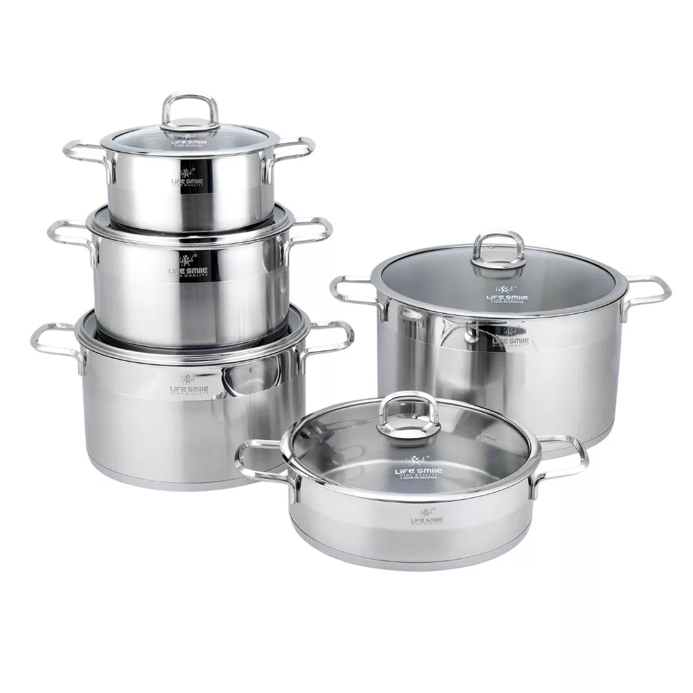 سرویس قابلمه و تابه استیل 10 پارچه لایف اسمایل مدل LIFEP12