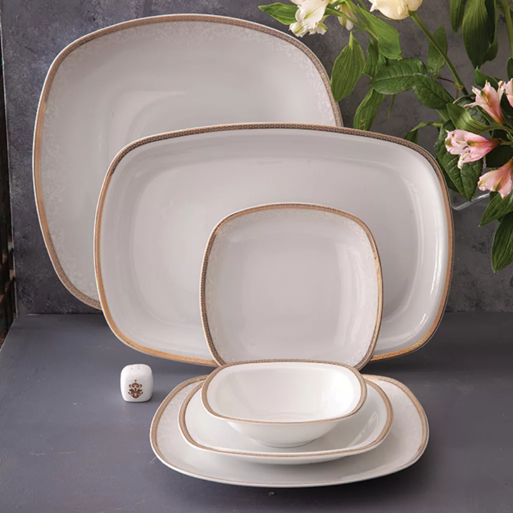 سرویس غذاخوری 98 پارچه 12 نفر چینی زرین ایران مدل ریوا سری کواترو درجه عالی