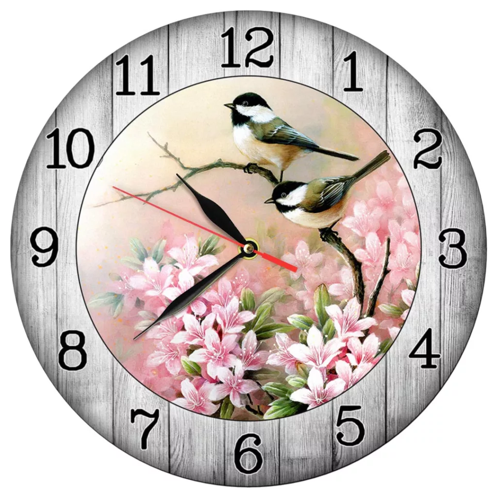 ساعت دیواری کوارتز طرح پرنده و گل کد 1447E