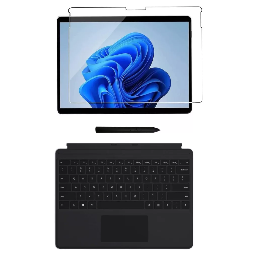 تبلت 13 اینچ مایکروسافت مدل Surface Pro 8-Core i7 1185G7 ظرفیت 1 ترابایت و رم 16 گیگابایت به همراه قلم CLASSROOM PEN 1، کیبورد TYPECOVER و محافظ صفحه نمایش