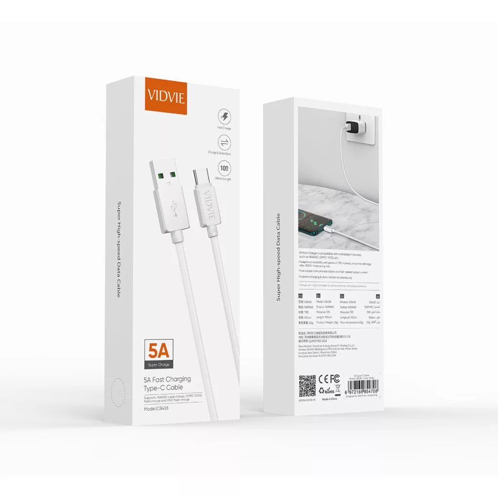 کابل شارژر USB به USB -C ویدوی مدل CB458 طول 1 متر