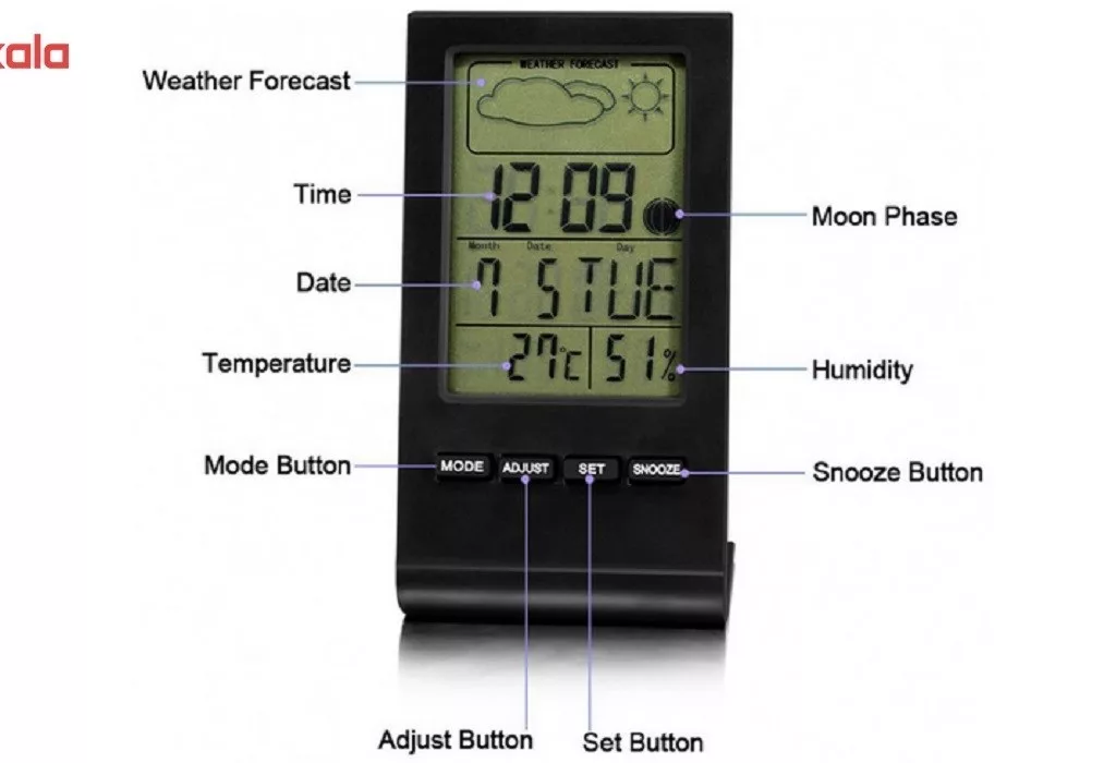 دماسنج و رطوبت سنج آلارم دار مدل هواشناسی