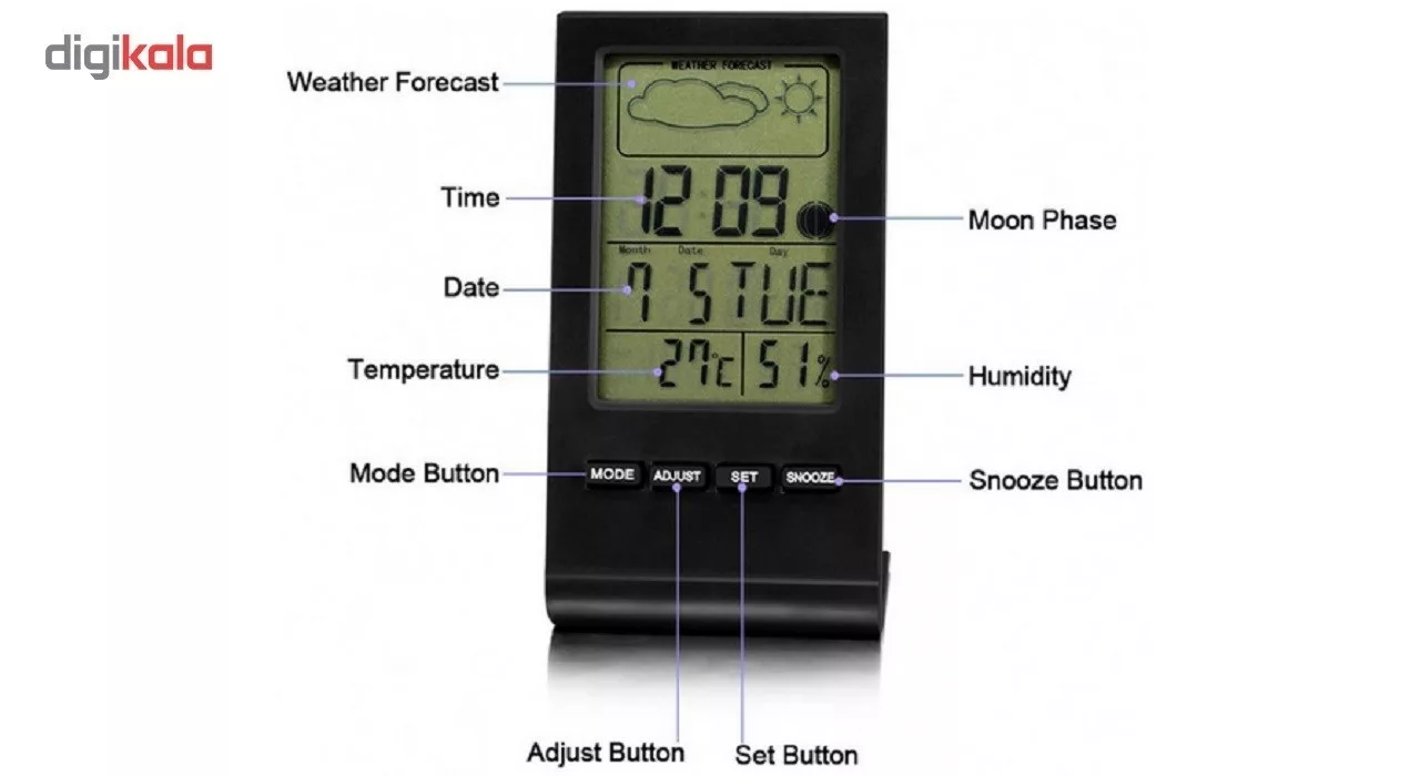 دماسنج و رطوبت سنج آلارم دار مدل هواشناسی