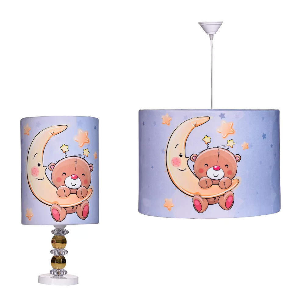 آویز و چراغ خواب رومیزی اتاق کودک مدل خرس و ماه