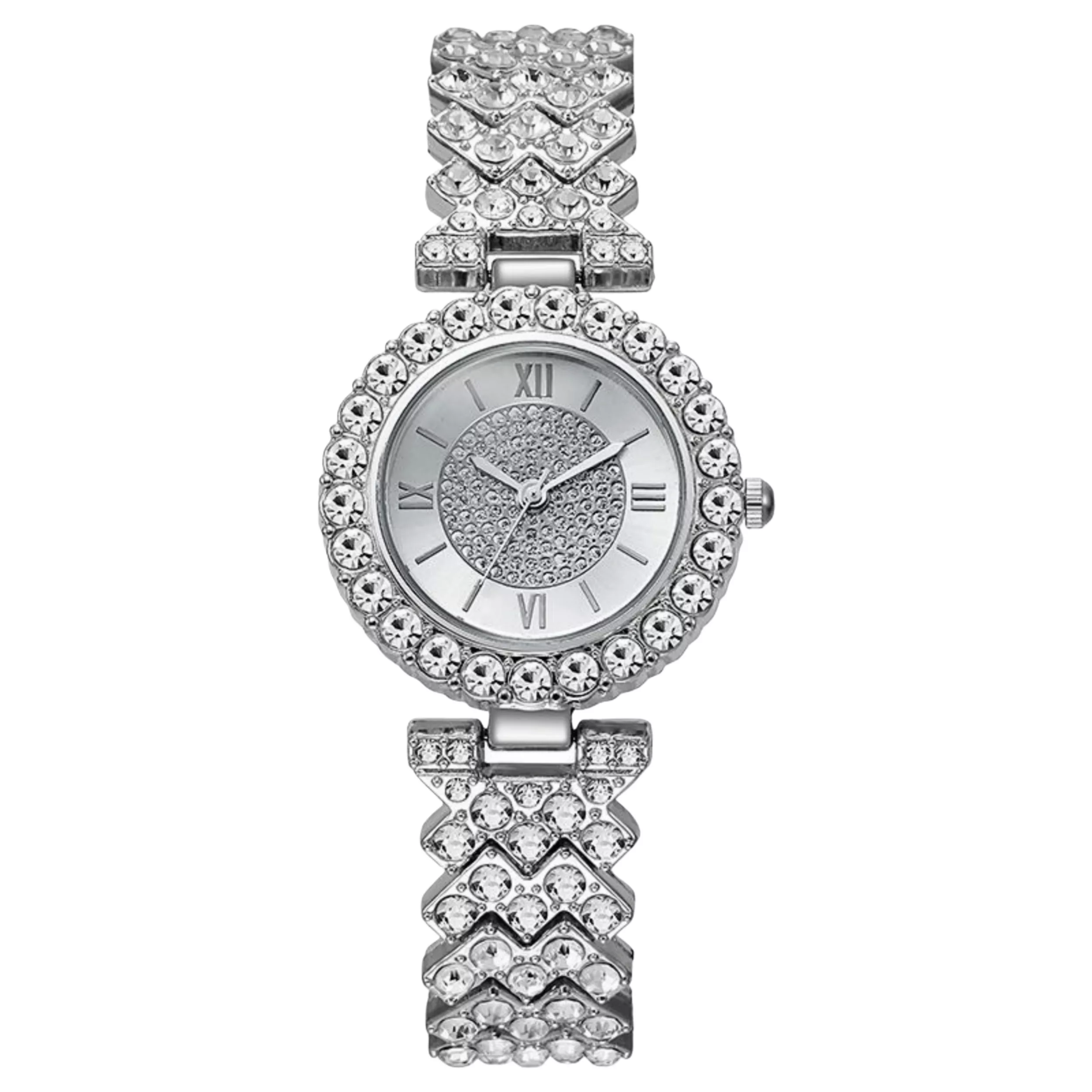 ساعت مچی عقربه ای زنانه مدل قاب دور نگین بند فول نگین کد 6