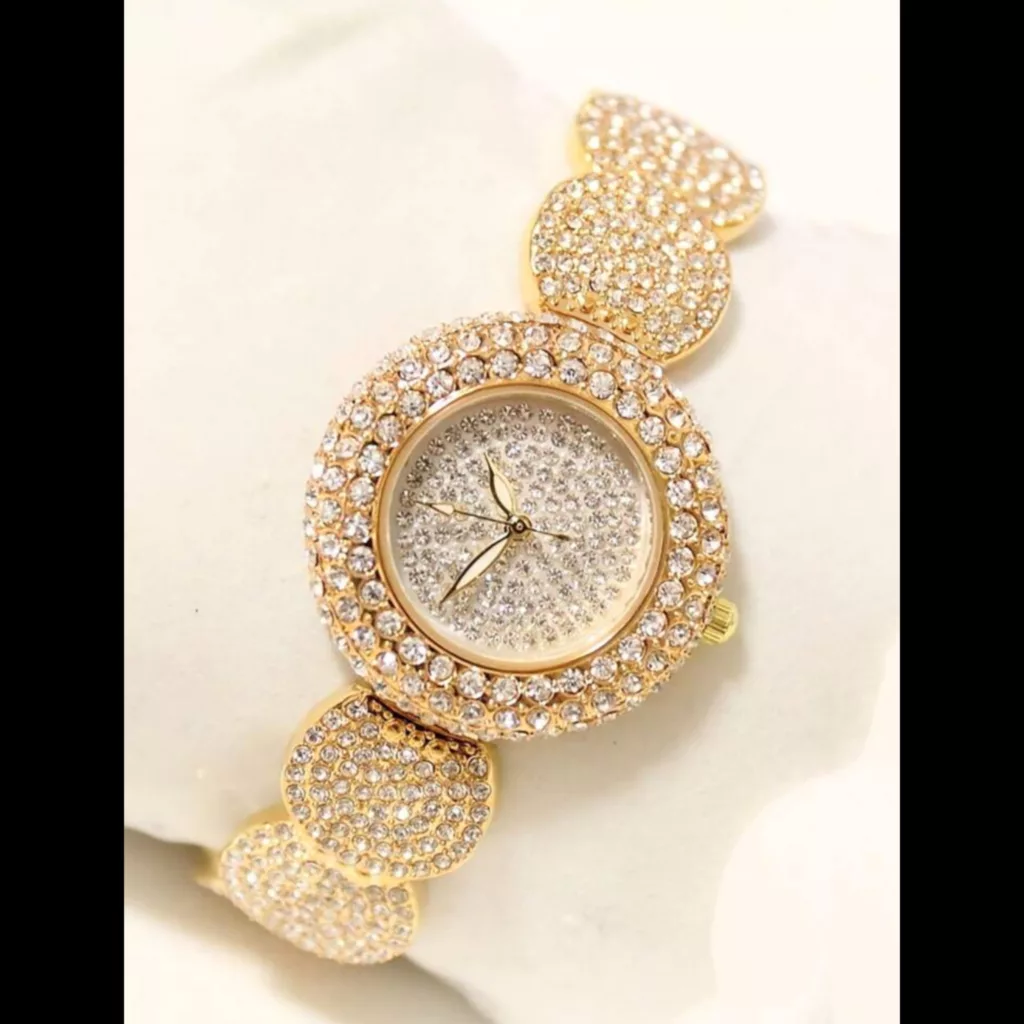 ساعت مچی عقربه ای زنانه مدل دستبندی فول نگین استون طرح جواهر کد 2