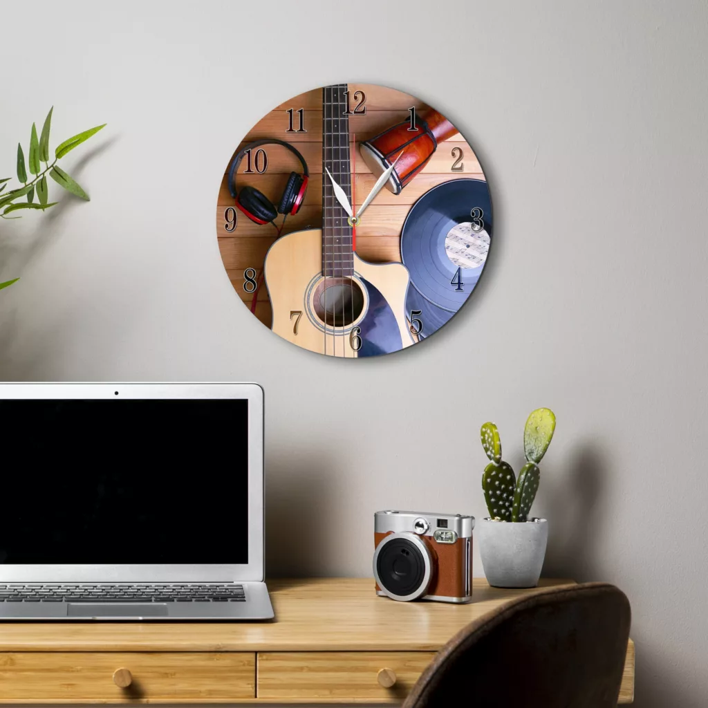 ساعت دیواری طرح گیتار و صفحه موسیقی کد 1260
