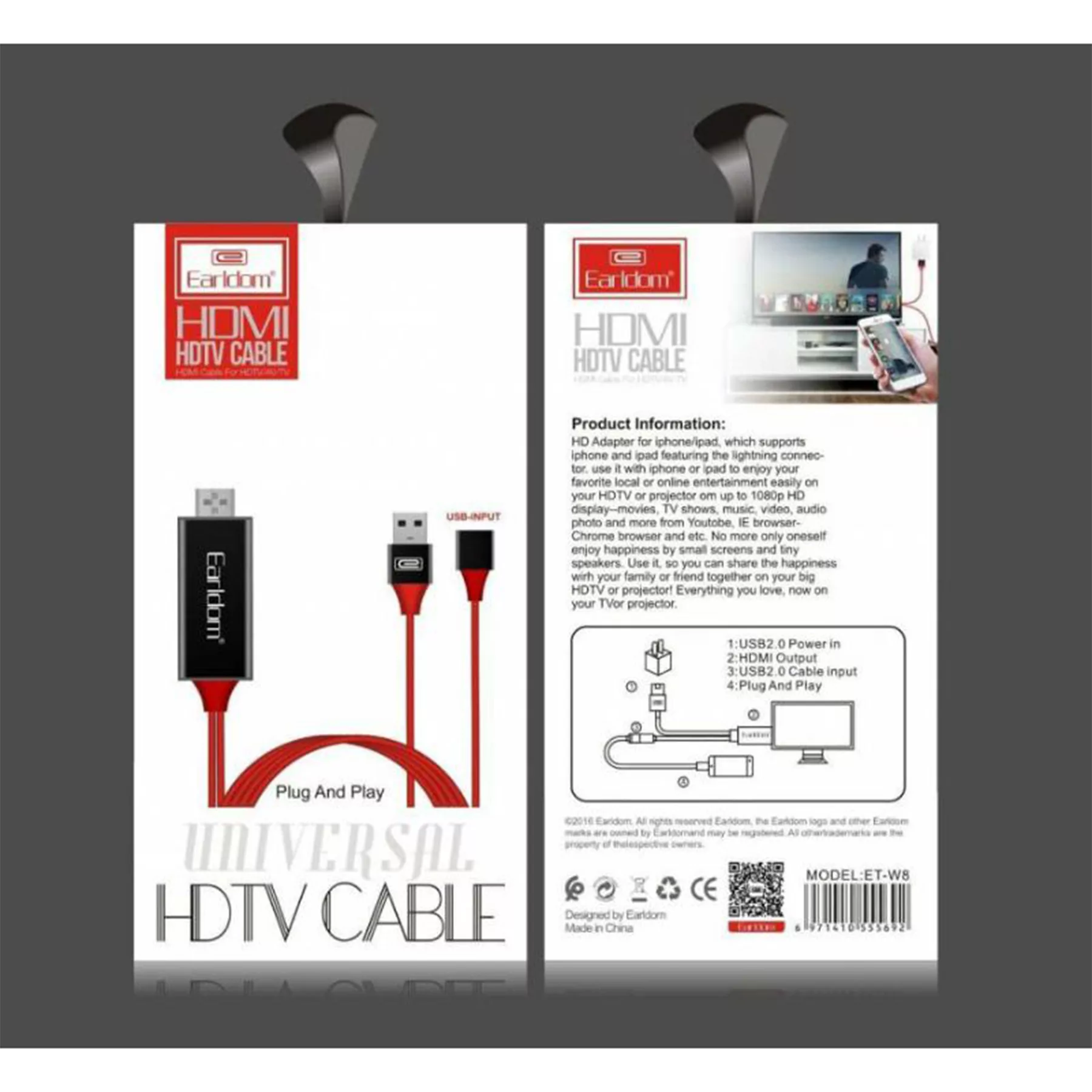 کابل تبدیل HDMI به USB ارلدام مدل ET-W8 طول 2 متر