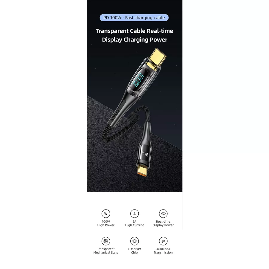 کابل تبدیل USB-C به USB-C یوسمز مدل Sj590 طول 1.2 متر