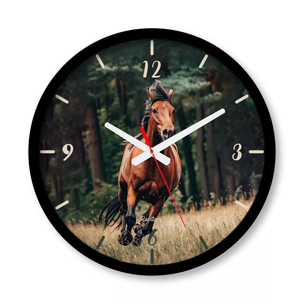 ساعت دیواری کوارتز راویتا مدل اسب قهوه ایی کد 3682