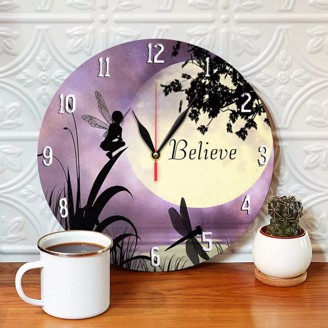 ساعت دیواری طرح پری و ماه و سنجاقک کد 1271