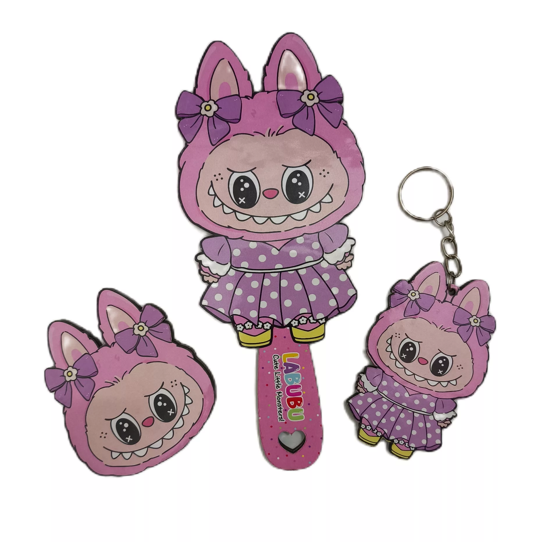 آینه آرایشی مدل لبوبو به همراه آینه جیبی و جاکلیدی