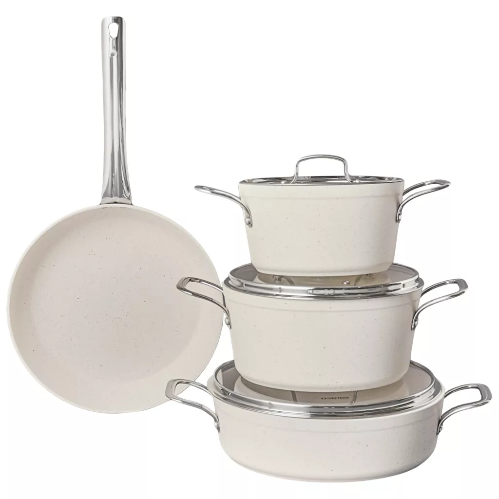 سرویس قابلمه و تابه گرانیت 7 پارچه کاراجا مدل Biogranit White Stone