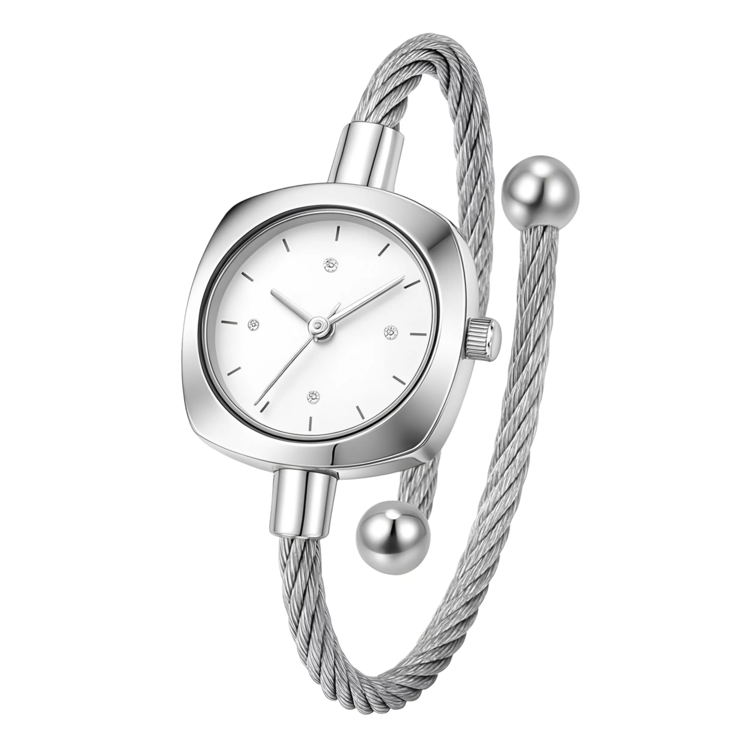 ساعت مچی عقربه‌ای کوارتز زنانه مدل لوکس مینیمال بند النگویی صفحه نگین دار کد ۵