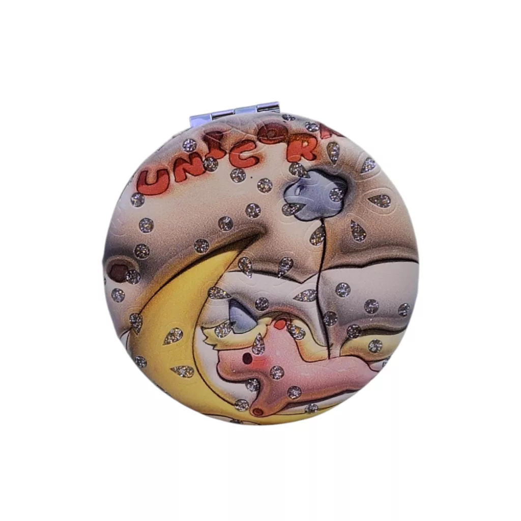 آینه آرایشی تاشو جیبی مدل دوطرفه طرح یونیکورن کد 1001