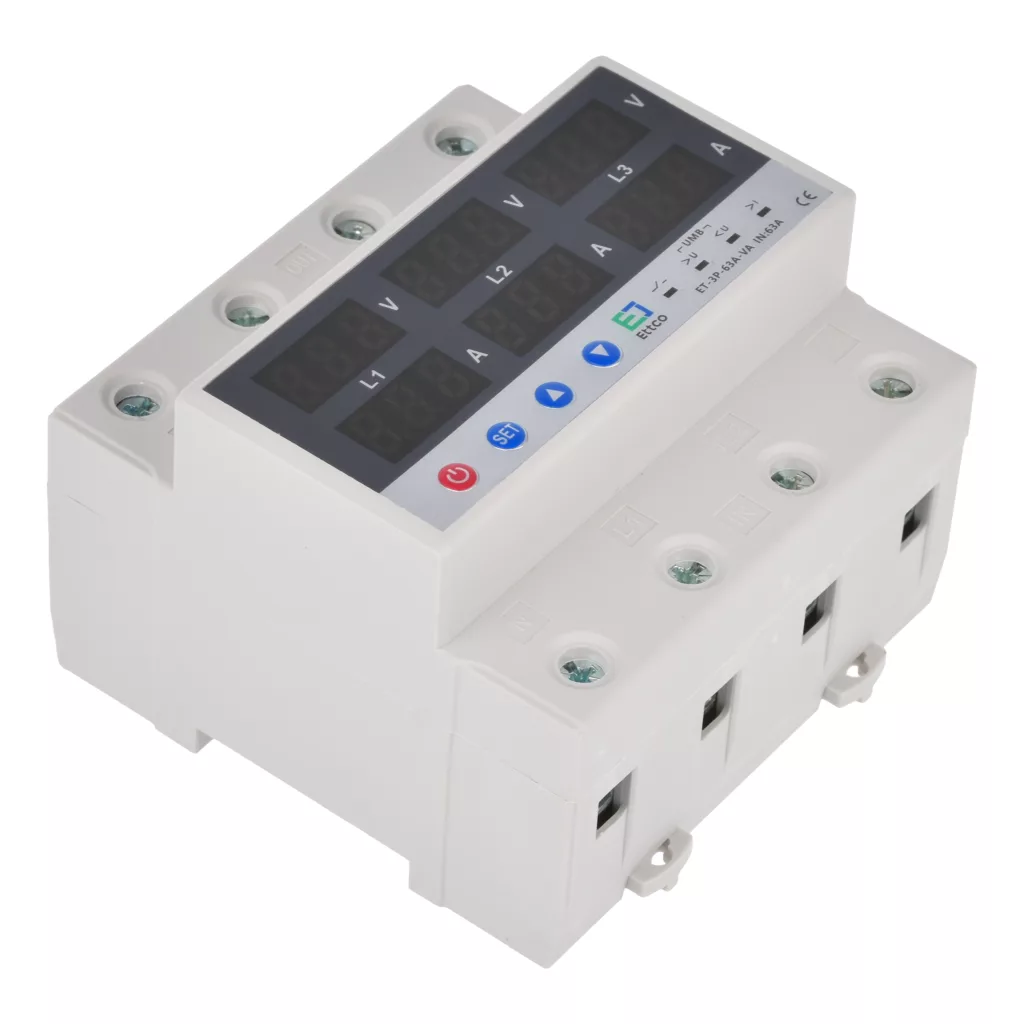 محافظ ولتاژ و جریان سه فاز 63 آمپر اتکو مدل ET-3P-63A-VA