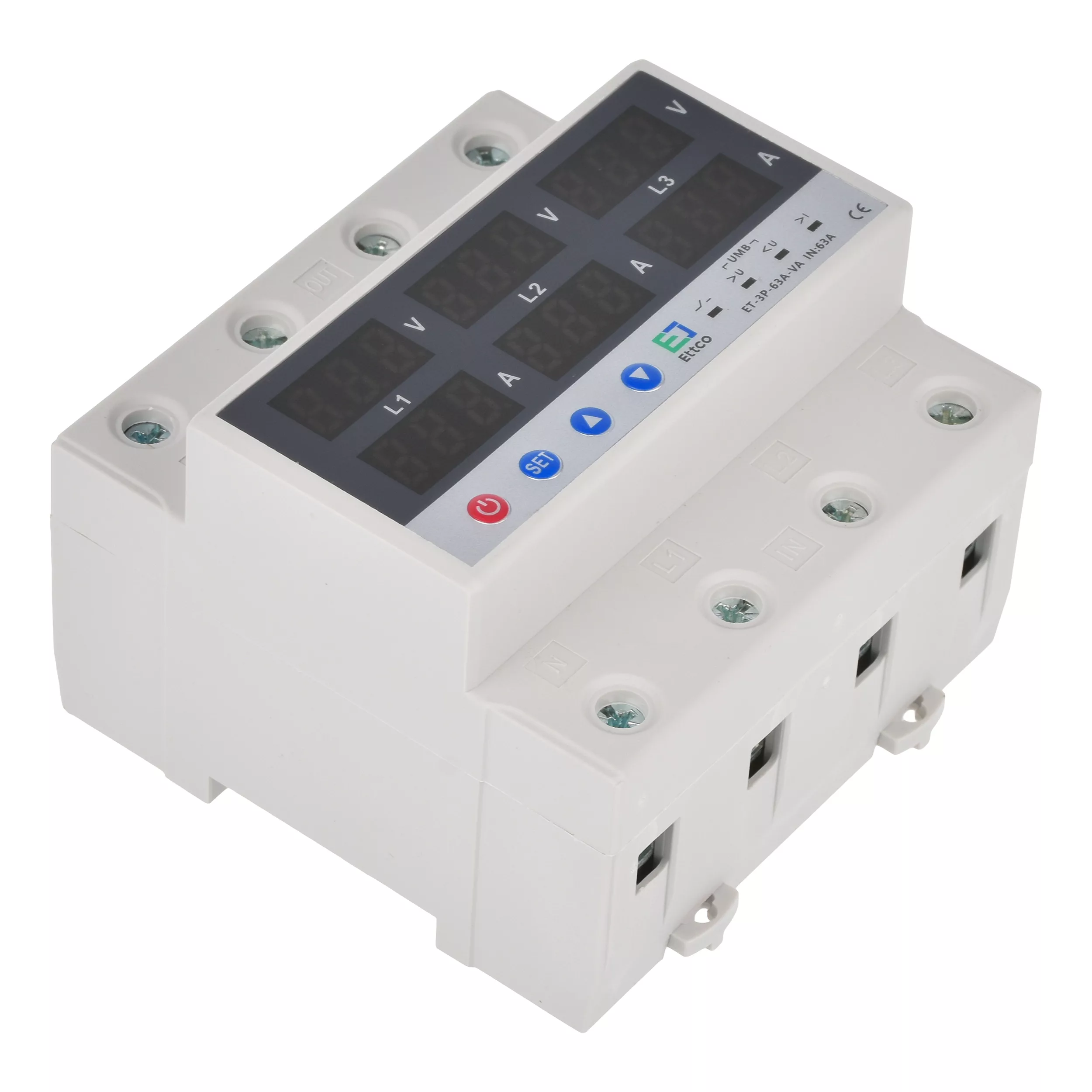 محافظ ولتاژ و جریان سه فاز 63 آمپر اتکو مدل ET-3P-63A-VA