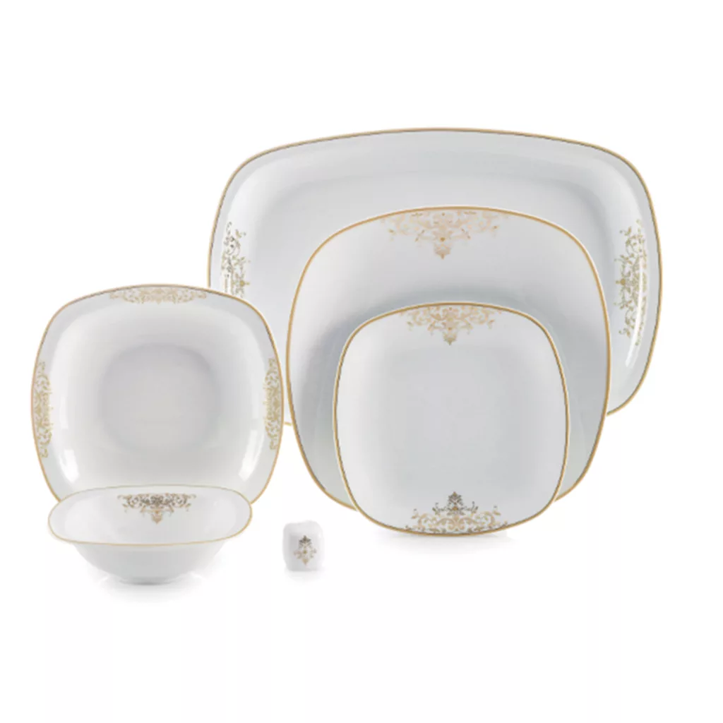 سرویس غذاخوری 27 پارچه چینی زرین ایران سری کواترو مدل مونت کارلو پلاتینی درجه عالی