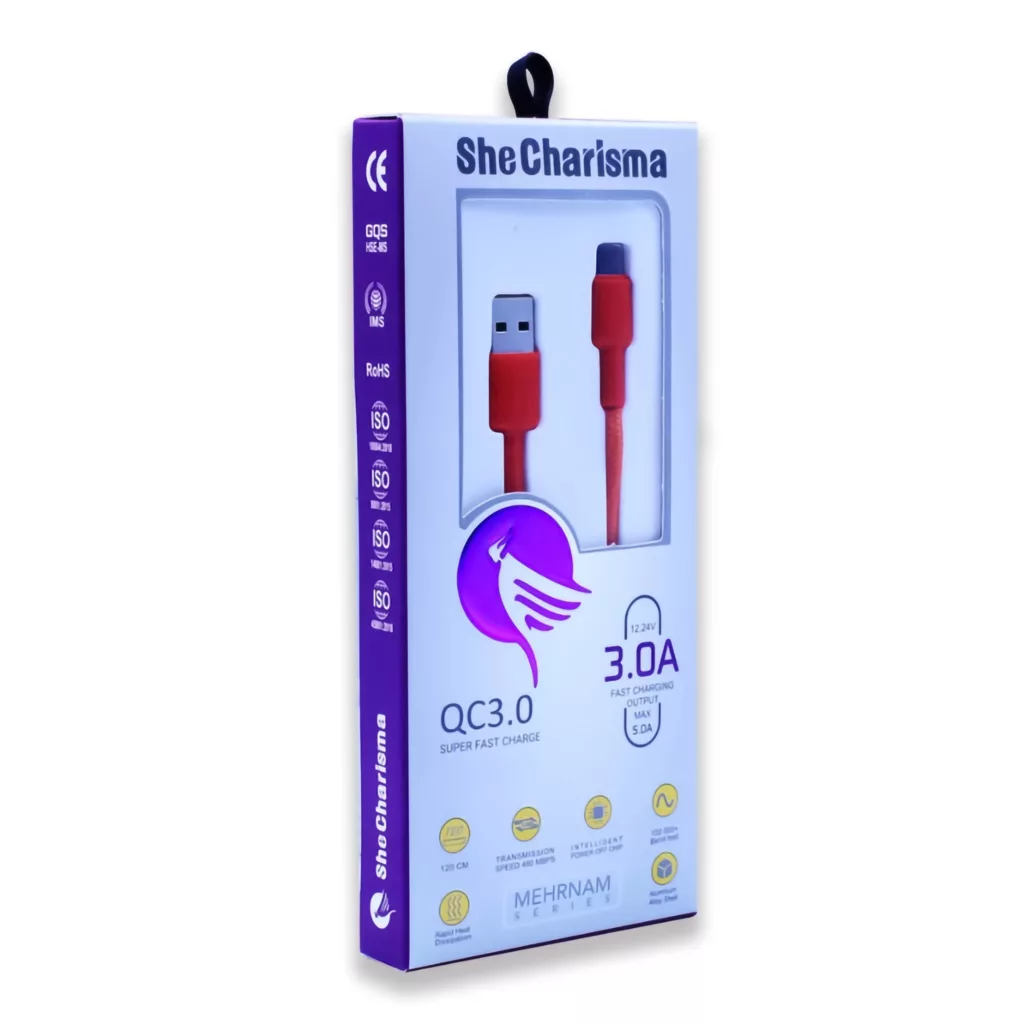 کابل تبدیل USB به microUSB شی کاریزما مدل مهرنام طول 1.2 متر