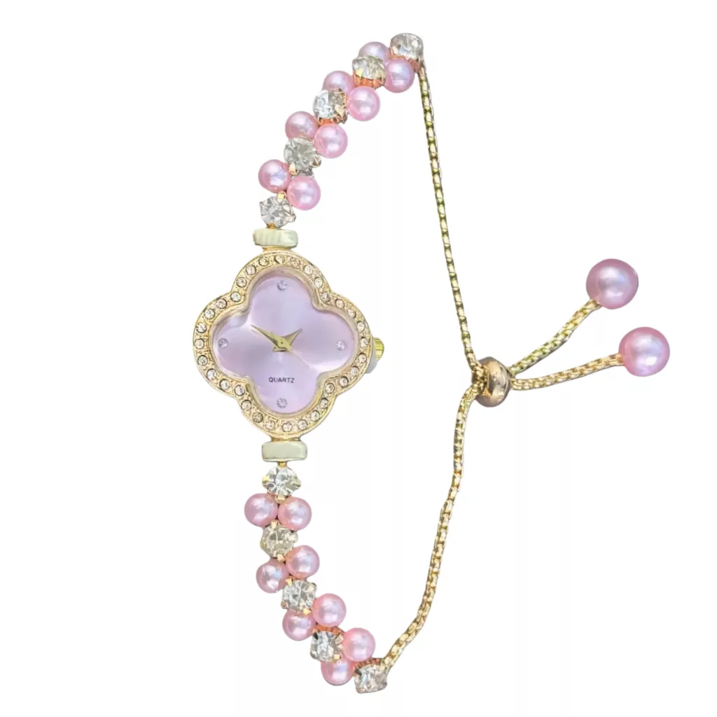 ساعت مچی عقربه‌ای کوارتز زنانه مدل لوکس قفل کرواتی بند مرواریدی کد ۶