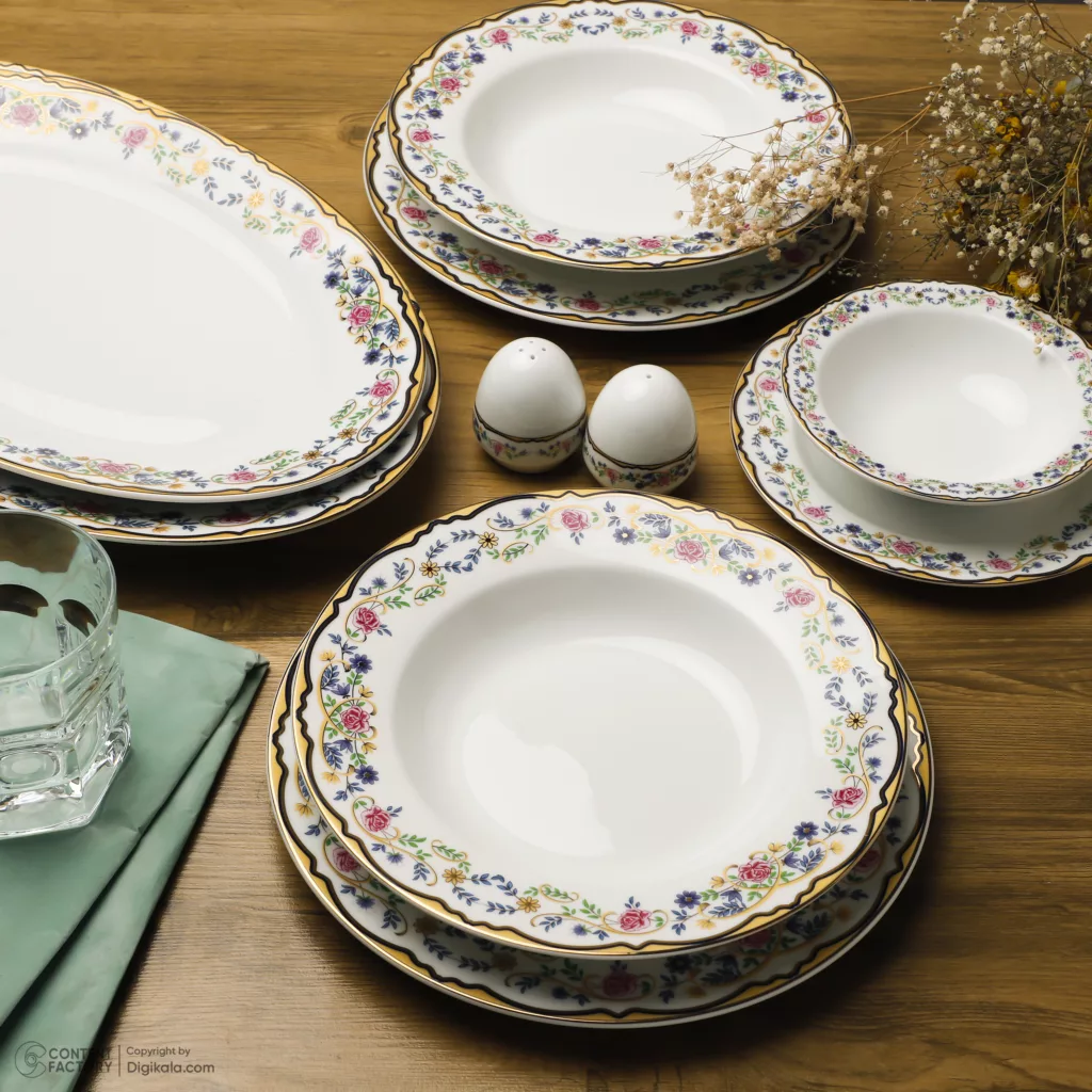 سرویس  غذا خوری 28 پارچه چینی زرین ایران سری ایتالیا اف مدل Golestan 2 درجه عالی