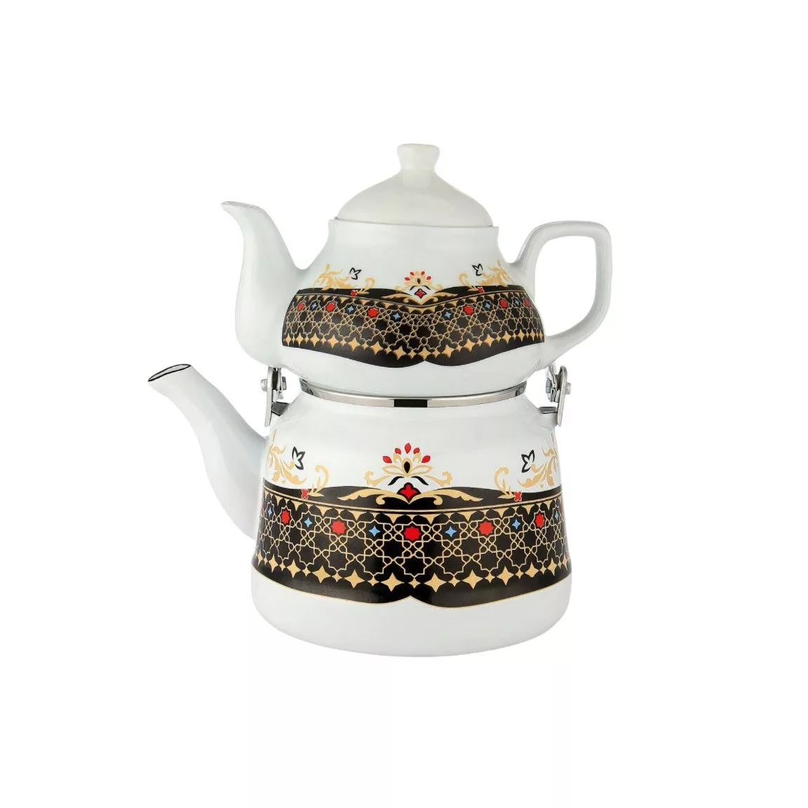 ست کتری و قوری مدل لعابی چهار خونه مشکی