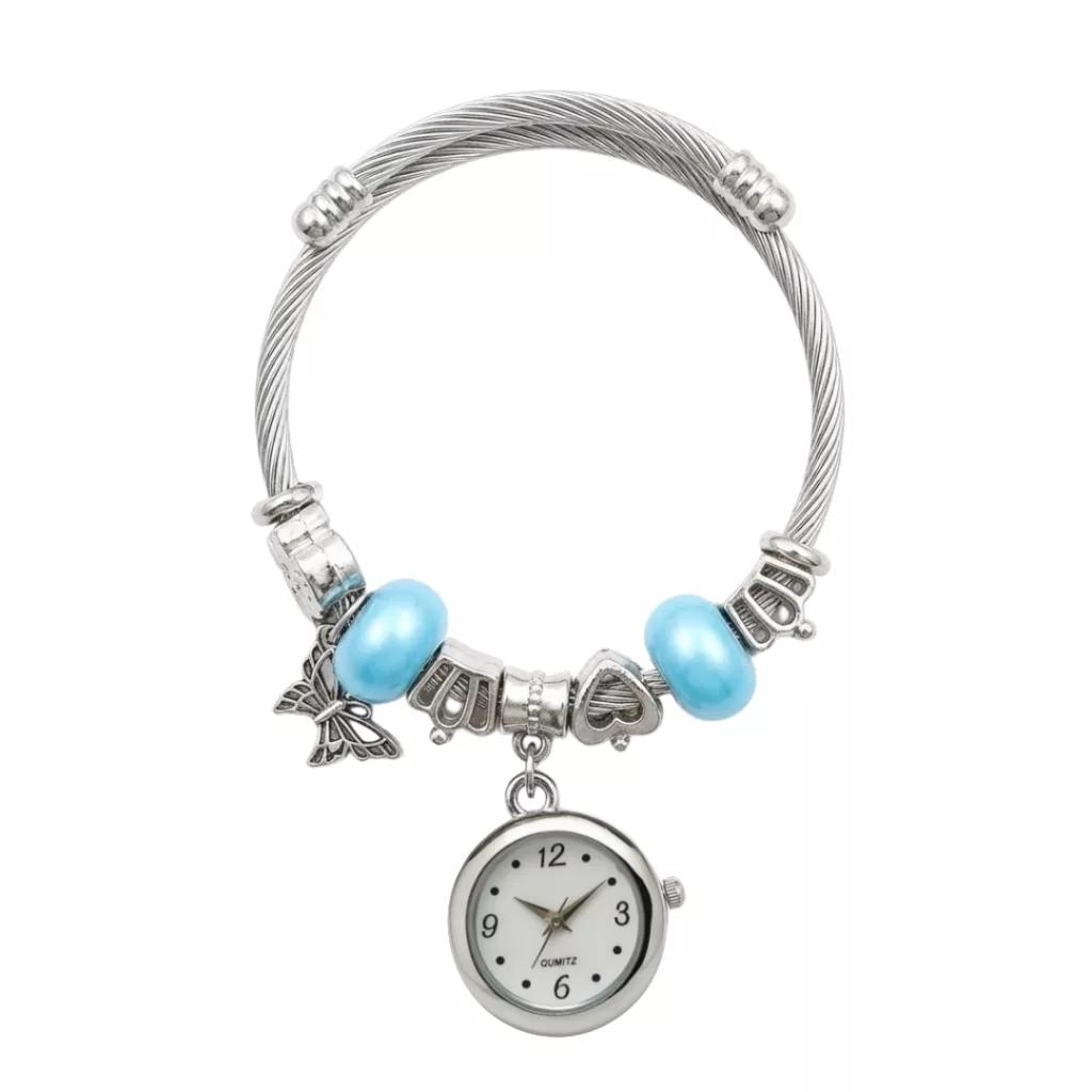 ساعت مچی عقربه‌ای کوارتز زنانه مدل لوکس مینیمال بند النگویی آویز دار کد ۶