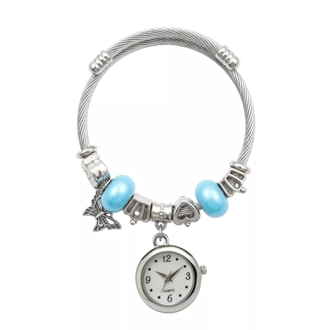 ساعت مچی عقربه‌ای کوارتز زنانه مدل لوکس مینیمال بند النگویی آویز دار کد ۶