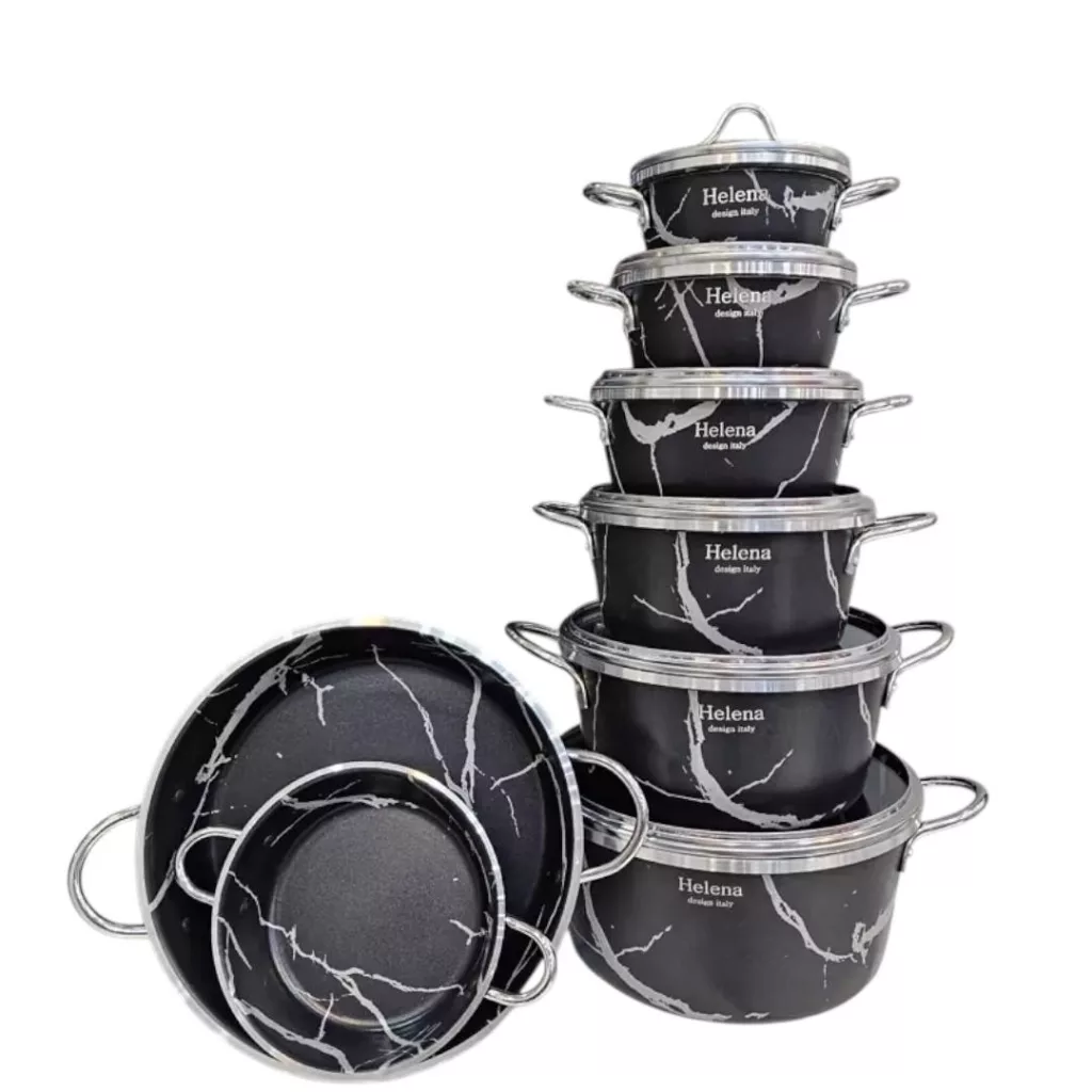 سرویس قابلمه و تابه تفلون ۱۴ پارچه هلنا مدل ماربل