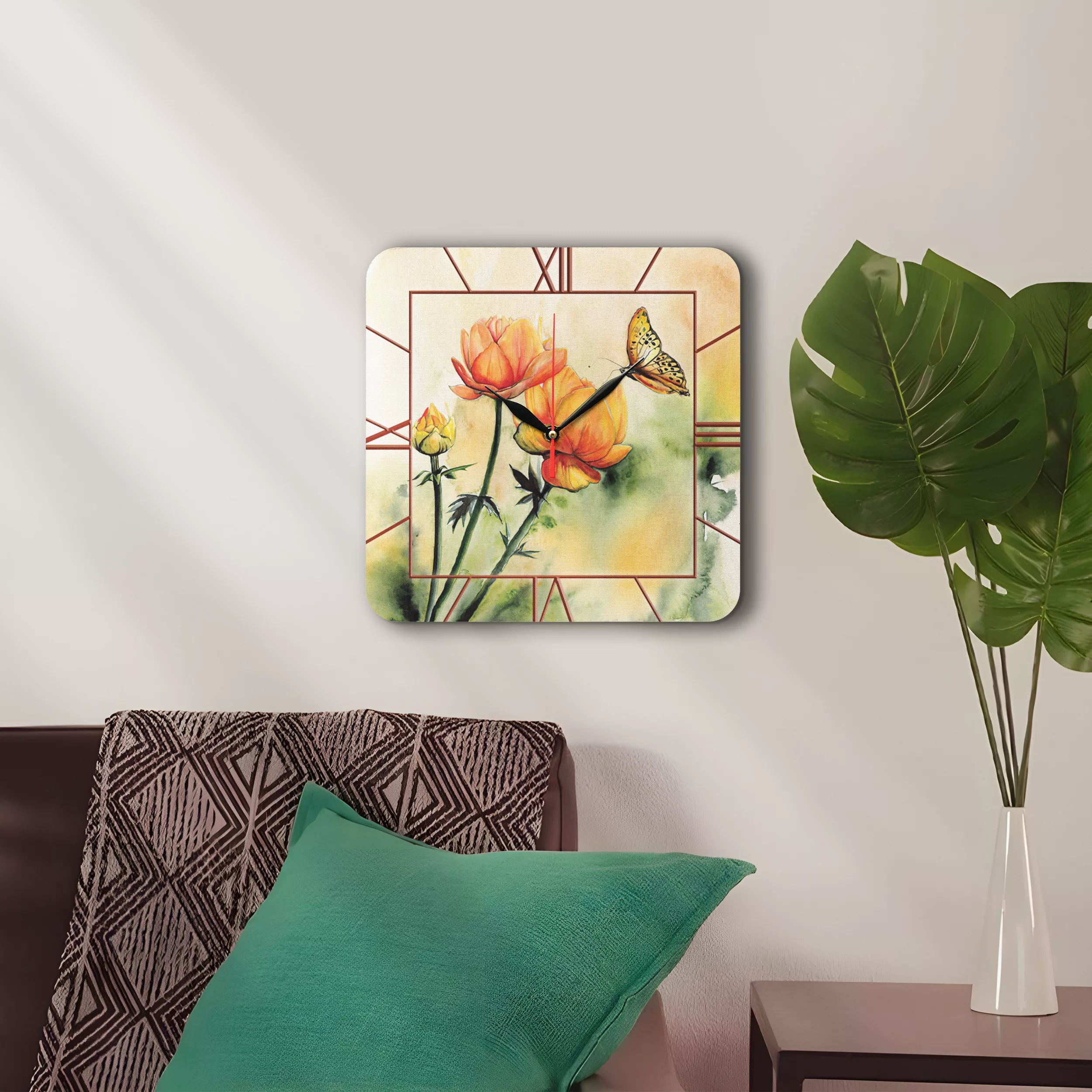 ساعت دیواری مدل 1004 طرح گل و پروانه