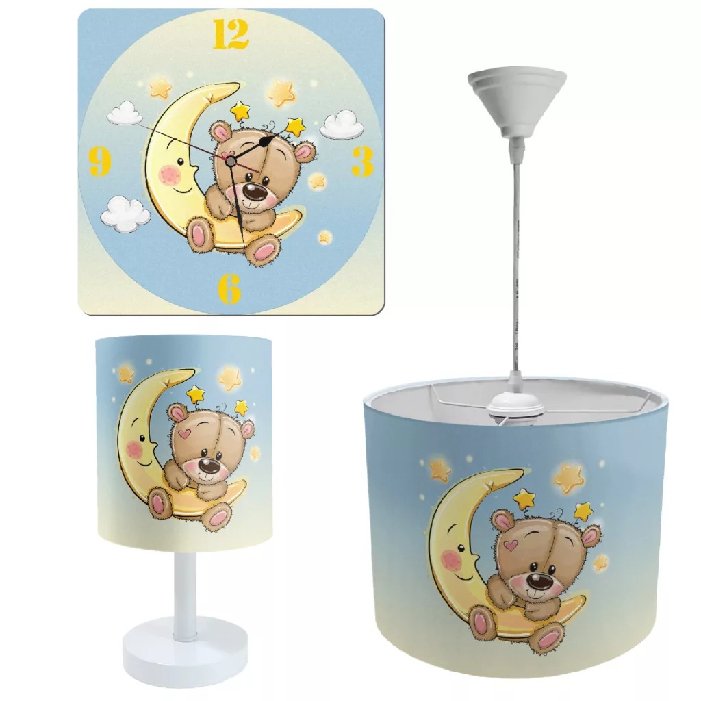 لوستر و آباژور کودک طرح خرس و ماه مدل LBR-SET-002 به همراه ساعت