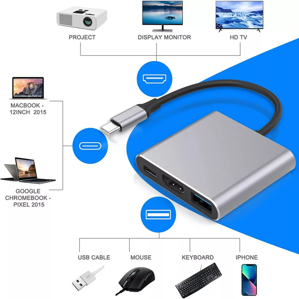 مبدل USB-C به USB-C / USB 3.0 / HDMI 4K  مدل Adapter 3 in1
