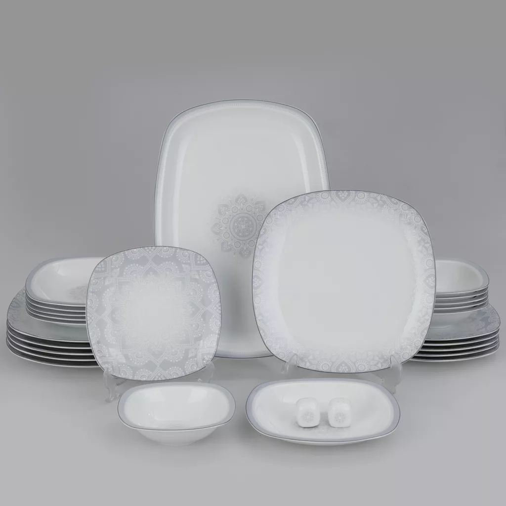 سرویس غذاخوری 27 پارچه چینی زرین ایران سری کواترو مدل ادلین درجه عالی