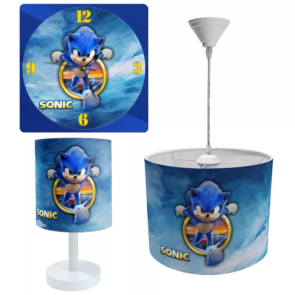 آباژور و لوستر کودک طرح سونیک مدل LBR-SET-012 به همراه ساعت