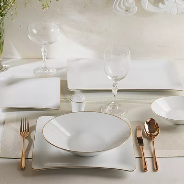 سرویس غذاخوری 30 پارچه 6 نفر چینی زرین ایران مدل وینچی زرین یک خط طلا درجه 3