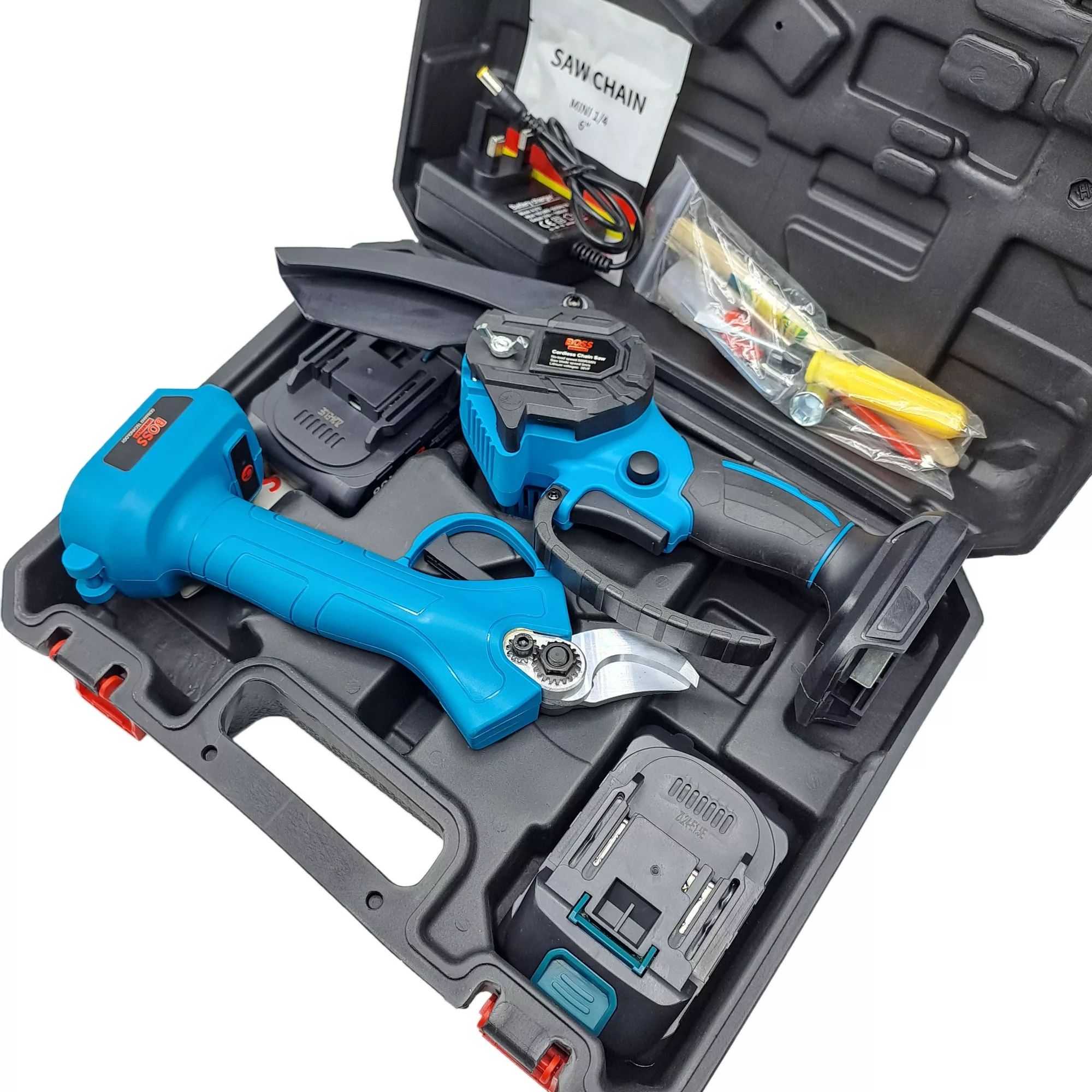 اره زنجیری شارژی و قیچی شارژی باس مدل LIFE_STYLE