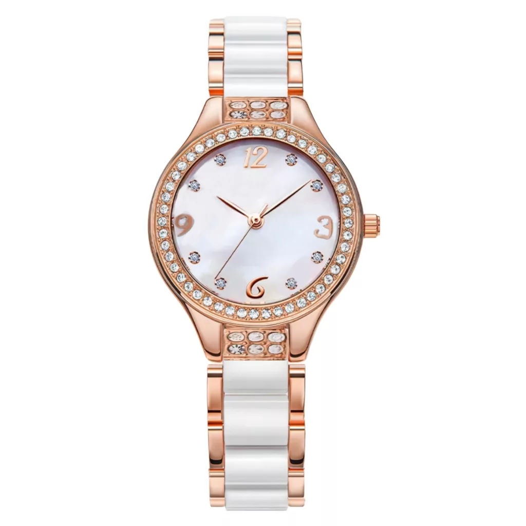 ساعت مچی عقربه‌ای کوارتز زنانه مدل دستبندی طرح سرامیک کد ۱