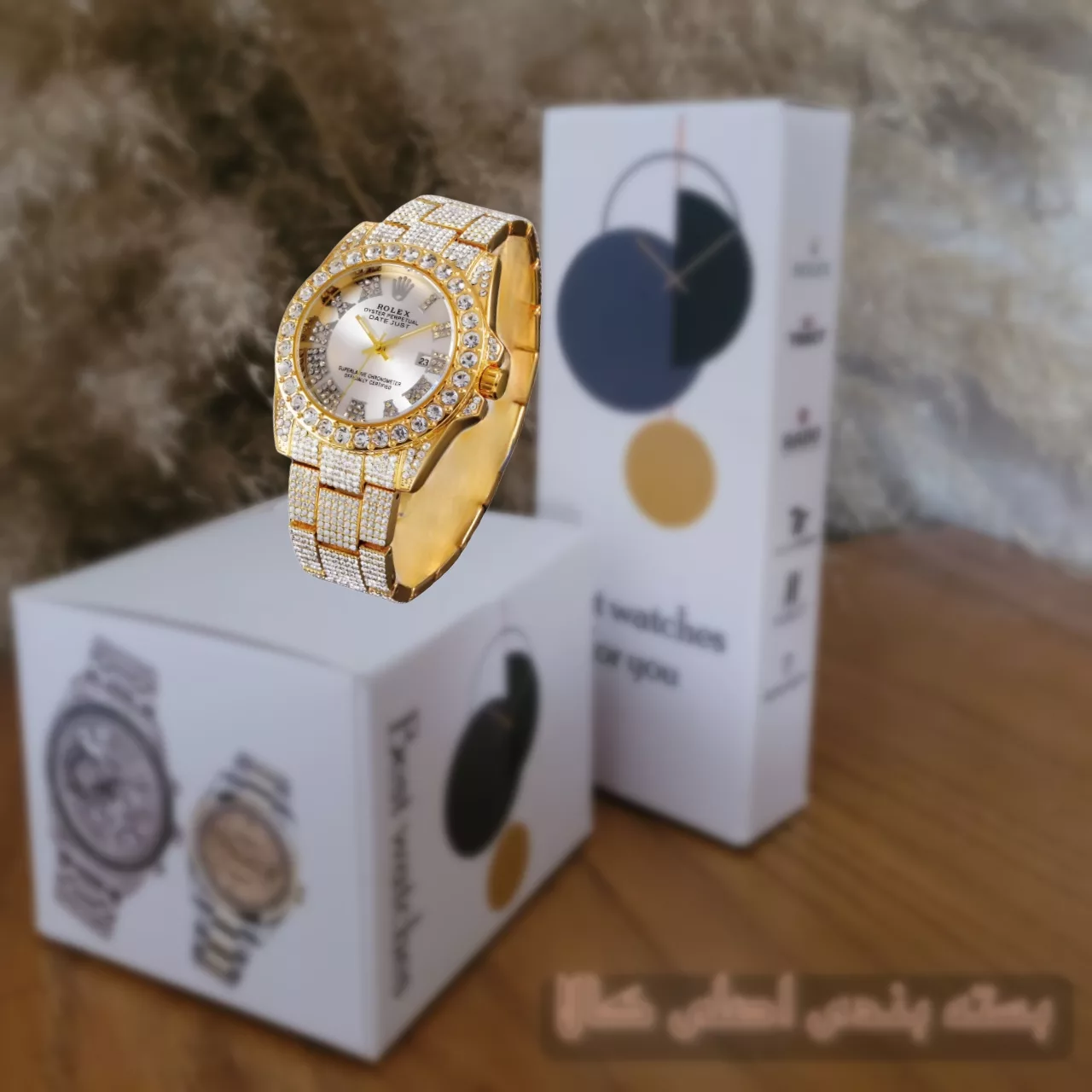 ساعت مچی عقربه ای  مدل فول نگین استون قفل مخفی کد 06